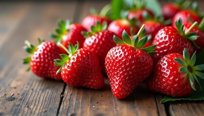 Wall Mural - Red strawberries on wooden table