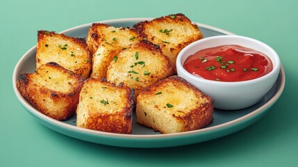 Wall Mural - Golden Garlic Bread Slices with Dipping Sauce