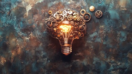 Poster - Light Bulb with Gears and Cogs Illustrating Innovative Ideas