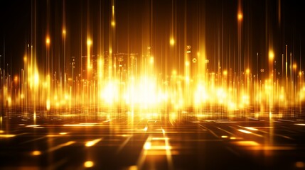 Poster - Abstract Golden Light Rays with Glowing Particles in Dark Background