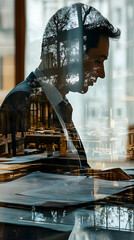 Poster - A professional silhouette with an artistic overlay of an office environment.