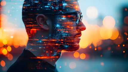 Poster - A profile of a person with a digital overlay, symbolizing technology and data.