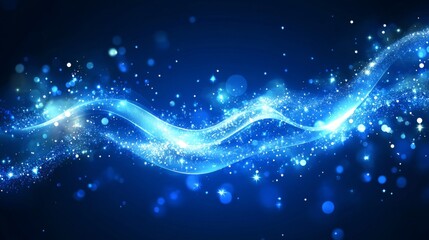 Poster - Abstract Blue Wave Light with Glowing Particles and Sparkles