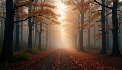 Wall Mural -  Autumns golden path through the woods