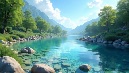 Wall Mural -  Tranquil mountain lake perfect for adventure or relaxation