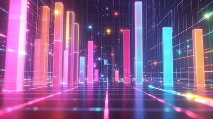 Aufkleber - Vibrant Neon Data Visualization in Digital Abstract Space
