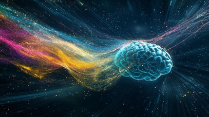 Aufkleber - Abstract representation of brain with colorful energy flow in space