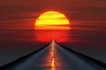 Wall Mural - a stunning sunset over a long empty road creating a serene and picturesque landscape