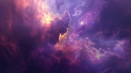 Wall Mural - breathtaking view of a nebula with purple and gold hues, filled with sparkling stars. this image evo