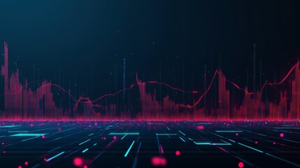 Leinwandbilder - Abstract Digital Graph with Bright Lines and Dots in Dark Background