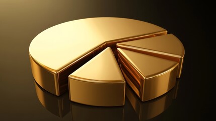 Fototapete - Golden Pie Chart and Segments on Dark Background for Finance Concepts