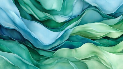 Fototapete - Fluid Abstract Waves in Shades of Green and Blue Tones