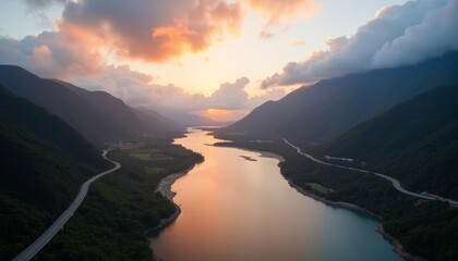 Wall Mural -  Epic Sunset over a Mountain Lake