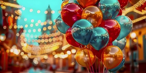 Wall Mural - colorful balloons at funfair event.