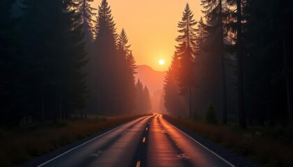 Sticker -  Epic Sunset on a Forest Road