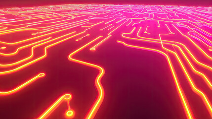 Vibrant neon circuit design with glowing lines and patterns