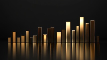 Fototapete - Golden Bar Graph with Reflection on Dark Background