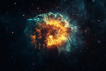 Poster - An explosive stellar phenomenon glowing in deep space, capturing the energy and intensity of astronomical events within the vast celestial landscape.