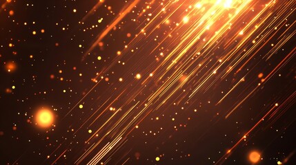 Poster - Golden Light Rays with Glittering Particles on Dark Background
