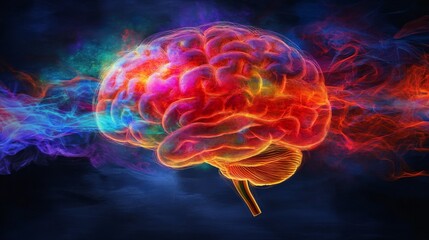 Poster - Vibrant Abstract Human Brain with Colorful Energetic Background