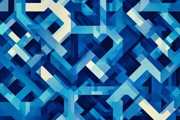 Poster - A multi-layered abstract artwork with interlocking blue geometric shapes, reflecting modernity, creativity, and depth in a dynamic, engaging composition.