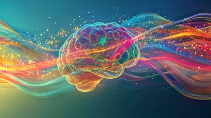 Poster - Colorful Abstract Brain Illustration with Dynamic Light Effects