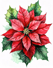 Wall Mural - A vibrant red poinsettia with dark green leaves, a classic symbol of the Christmas season