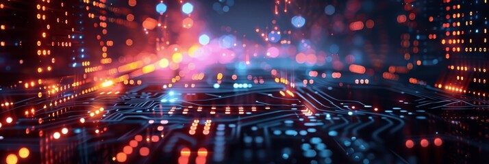 Wall Mural - high-tech futuristic abstract digital background with glowing lights and circuit board elements