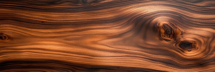Fototapete - Walnut Wood Texture Background Smooth Polished Plank Natural Grain Patterns