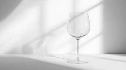 Wall Mural - Empty wine glass on white background with light and shadow.