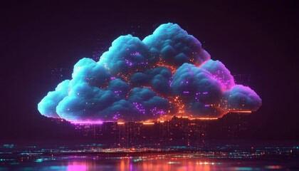 Leinwandbilder - Cloud Computing Technology Concept Illustration Digital Network Cyberspace Futuristic Design