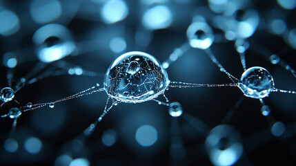 spider web delicately covered in glistening water droplets, symbolizing fragility, interconnectedness, and the beauty of resilience in nature's intricate designs