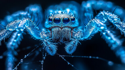 spider web delicately covered in glistening water droplets, symbolizing fragility, interconnectedness, and the beauty of resilience in nature's intricate designs