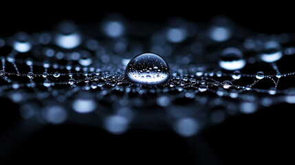spider web delicately covered in glistening water droplets, symbolizing fragility, interconnectedness, and the beauty of resilience in nature's intricate designs