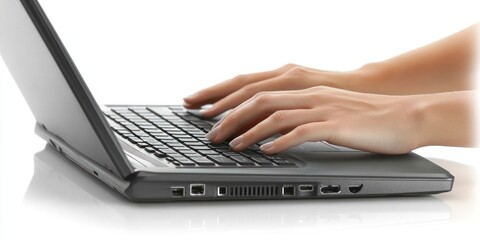 Canvas Print - Close-up of hands typing on a laptop keyboard.