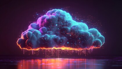 Aufkleber - Futuristic Neon Cloud Digital Computing Technology Concept