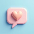 © umut hasanoglu - 3D heart icon on a pink speech bubble against a pastel blue background, symbolizing love and communication in a modern digital style.