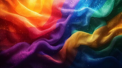 Wall Mural - vibrant rainbow fabric waves create colorful and dynamic background, symbolizing diversity and pride