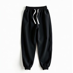 black athletic sweatpants with drawstring waist on a plain white background, showcasing casual and c