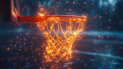 Wall Mural - fiery basketball hoop glowing with vibrant flames, capturing essence of passion and energy in sports