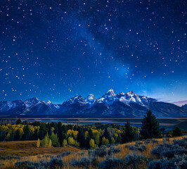 Stunning night sky with the Milky Way stretching across a starry backdrop. Ideal for nature and astronomy themes.