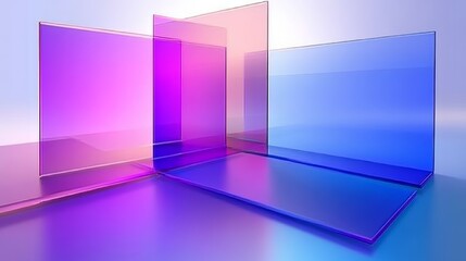 Poster - Abstract Geometric Background with Translucent Shapes in Purple Blue Pink Gradient Minimalist Design