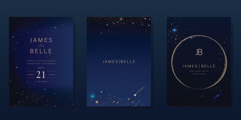Wall Mural - luxury invitation card design vector set. elegant wedding card with little star moon sun meteor and 