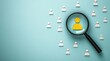 © zong - Magnifying Glass Focus on Yellow Manager Icon Surrounded by White Staff Silhouettes for Recruitment and Leadership Analysis