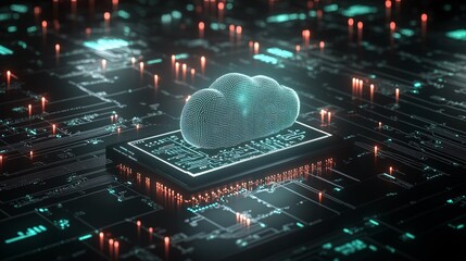 Canvas Print - cloud computing data storage on a microchip.