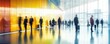 © zhuan - Business People Walking in Modern Airport Terminal Blurred Motion Colorful Reflections