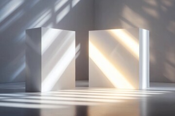 Aufkleber - Modern Minimalist Background with Geometric White Cubes and Decorative Lighting for Presentation