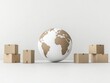 © suratin - A globe with brown continents surrounded by cardboard boxes on a white background, symbolizing global shipping and logistics.
