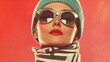 © Alex - Bold Winter Fashion Portrait: A Playful Knitwear Look Featuring a Woman in Textured Sunglasses and Chunky Scarf – Perfect as a Stylish Sports Interior Poster!