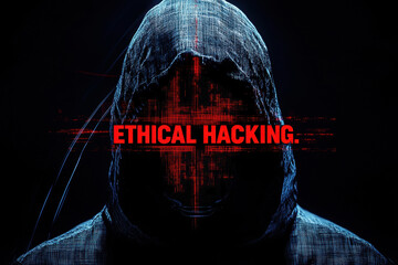 Wall Mural - ethical hacking on network, hacker on a dark background. dangerous hooded hacker breaks into governm